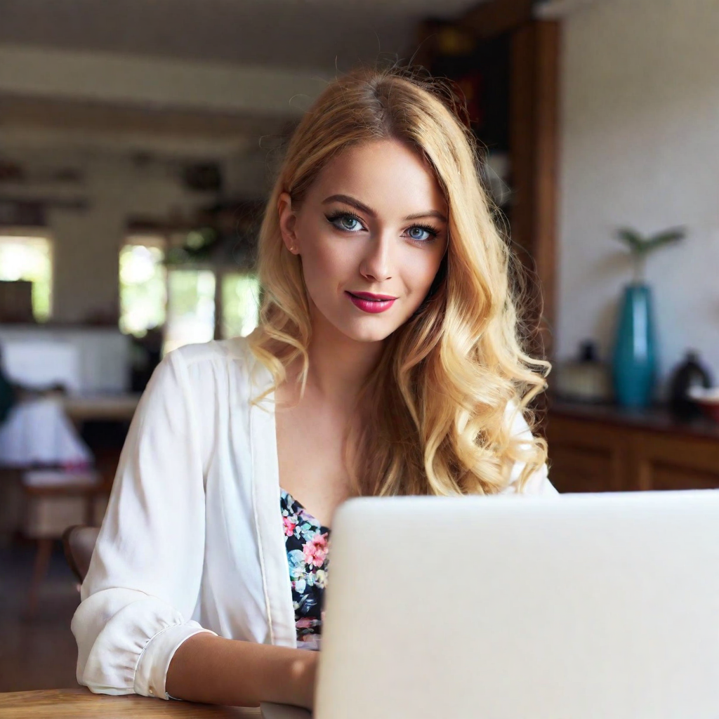 a woman sitting at a table with a laptop